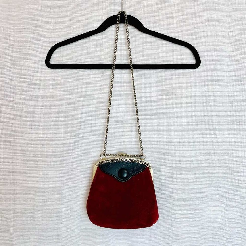 Vintage Beautiful Maroon Suede with Gold Clasp Bag